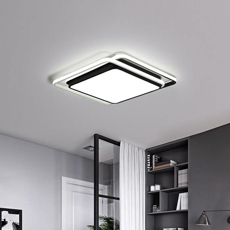 Plafonnier LED moderne en acrylique avec lumière chaude/blanche pour chambre à coucher – Design carré/rond/rectangle noir