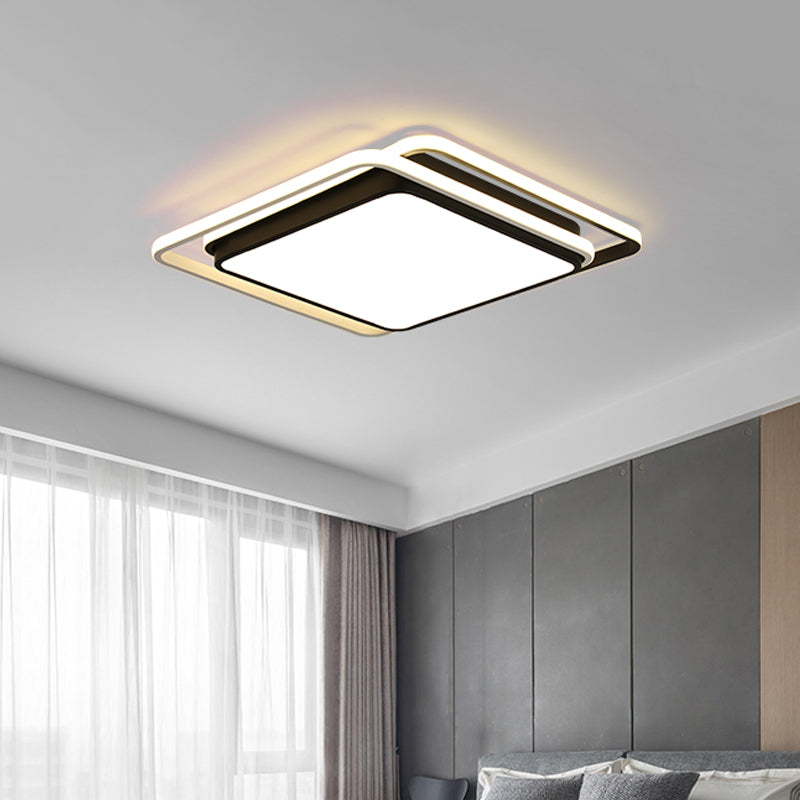 Plafonnier LED moderne en acrylique avec lumière chaude/blanche pour chambre à coucher – Design carré/rond/rectangle noir