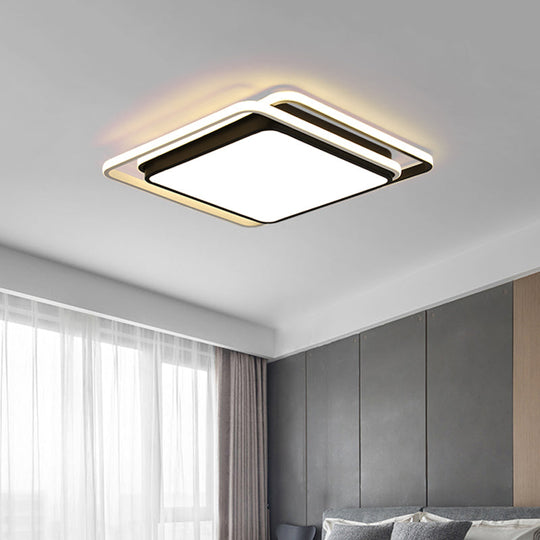 Plafonnier LED moderne en acrylique avec lumière chaude/blanche pour chambre à coucher – Design carré/rond/rectangle noir