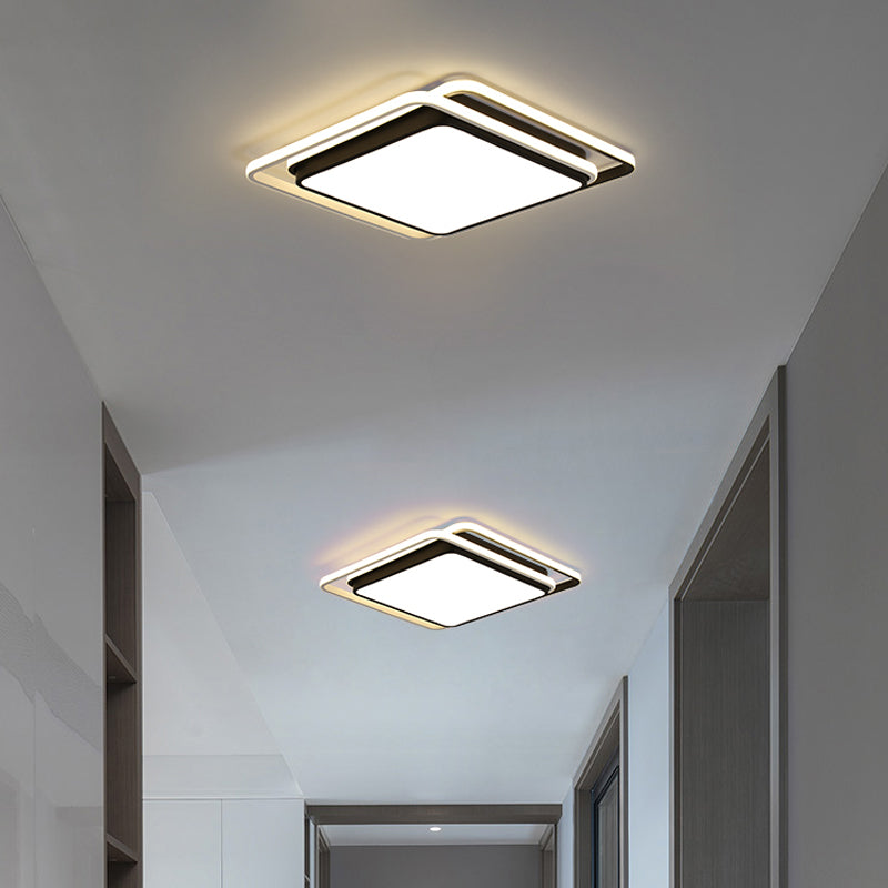 Plafonnier LED moderne en acrylique avec lumière chaude/blanche pour chambre à coucher – Design carré/rond/rectangle noir