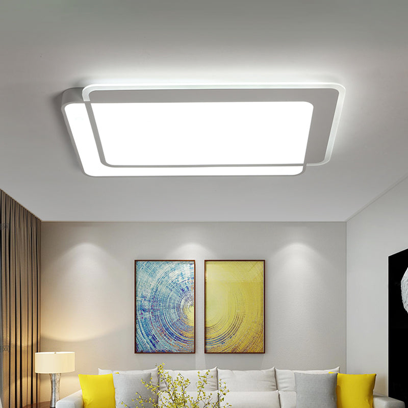 Minimal Flush-Mount Led Ceiling Light - Square/Rectangular Acrylic White Fixture Warm/White/3 Color