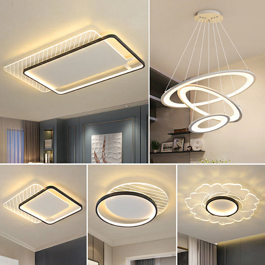 Modern Black Dual-Square/Round Flushmount Led Ceiling Light With Warm/White/3 Color