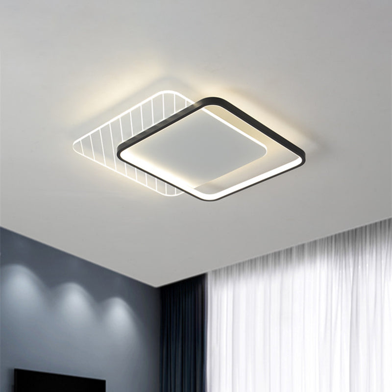 Modern Black Dual-Square/Round Flushmount Led Ceiling Light With Warm/White/3 Color