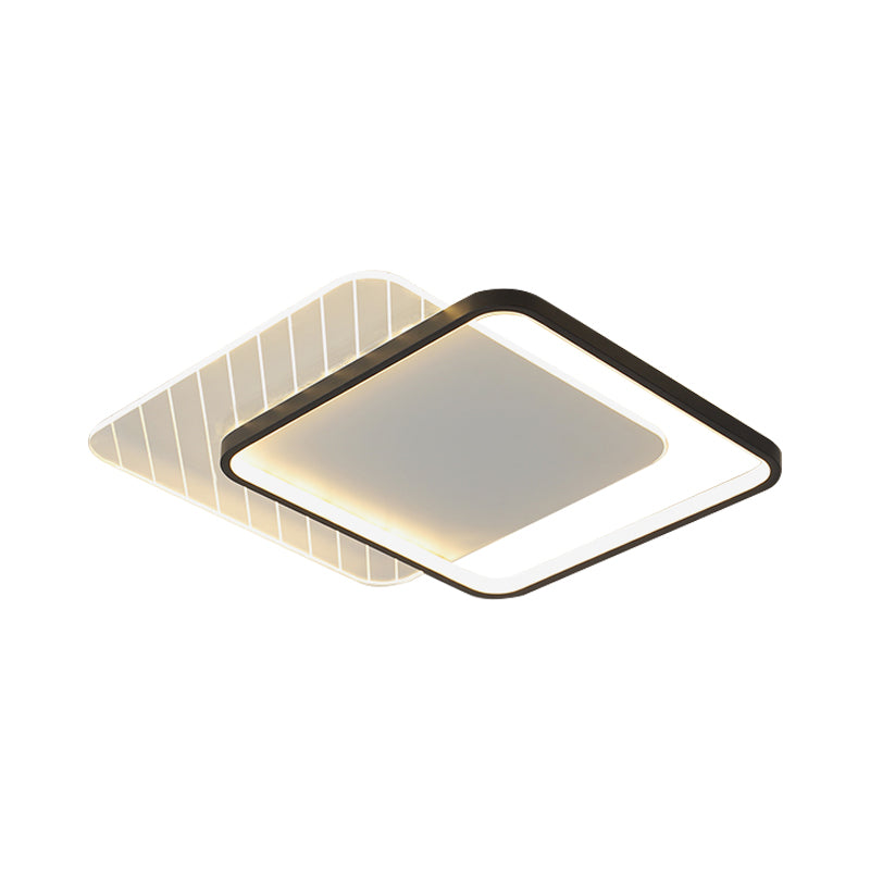 Modern Black Dual-Square/Round Flushmount Led Ceiling Light With Warm/White/3 Color