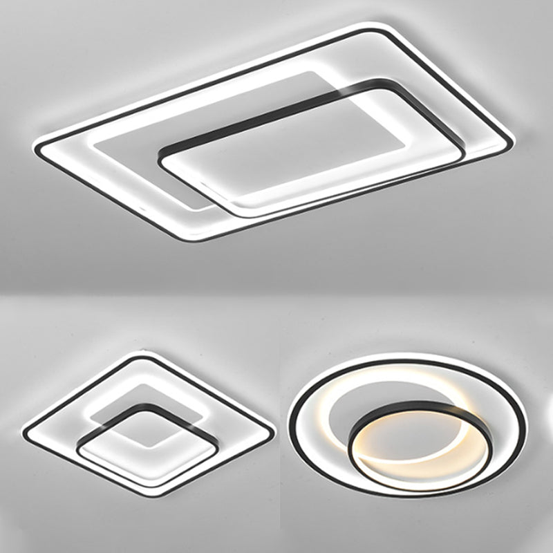 Minimalist Led Ceiling Lamp In Black - Triple-Round/Square/Rectangle Flush Mount Light With Acrylic