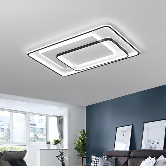 Minimalist Led Ceiling Lamp In Black - Triple-Round/Square/Rectangle Flush Mount Light With Acrylic