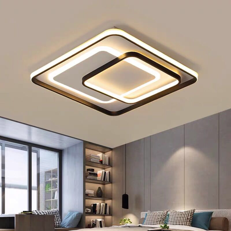 Minimalist Led Ceiling Lamp In Black - Triple-Round/Square/Rectangle Flush Mount Light With Acrylic