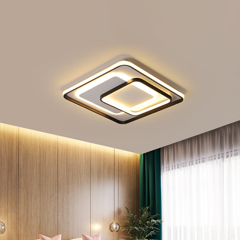 Minimalist Led Ceiling Lamp In Black - Triple-Round/Square/Rectangle Flush Mount Light With Acrylic