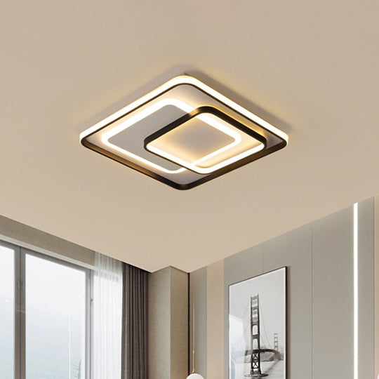 Minimalist Led Ceiling Lamp In Black - Triple-Round/Square/Rectangle Flush Mount Light With Acrylic