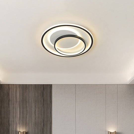 Minimalist Led Ceiling Lamp In Black - Triple-Round/Square/Rectangle Flush Mount Light With Acrylic