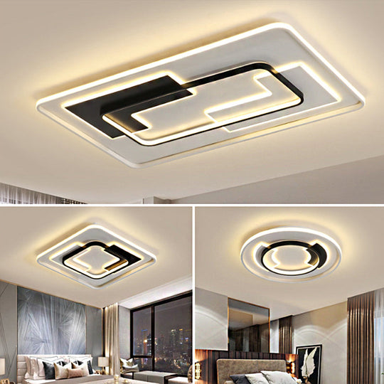 Modern Black Super Thin Led Flush Mount Ceiling Lamp In Warm/White Light