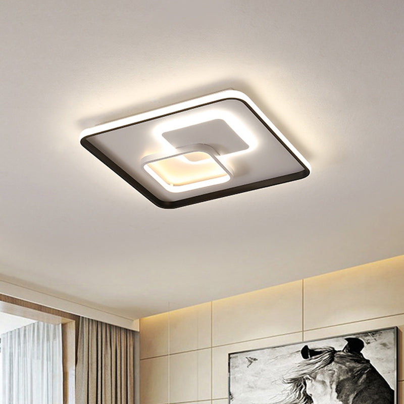 Modern Led Flush Light In Warm/White For Bedroom - Round/Square/Rectangular Shape Aluminum Black