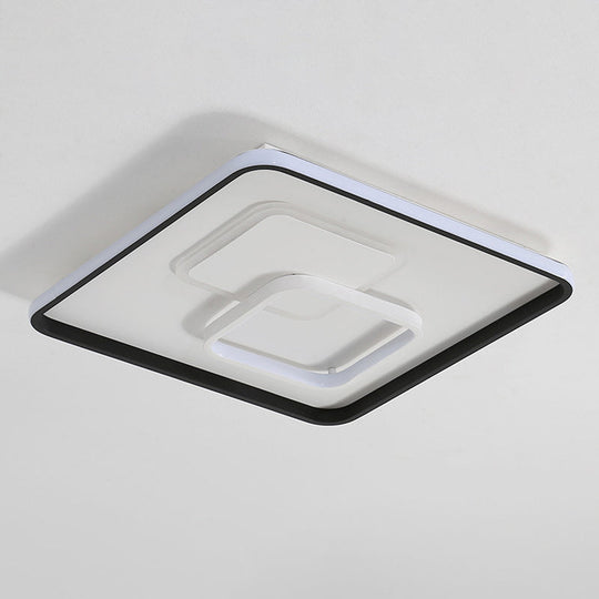 Modern Led Flush Light In Warm/White For Bedroom - Round/Square/Rectangular Shape Aluminum Black