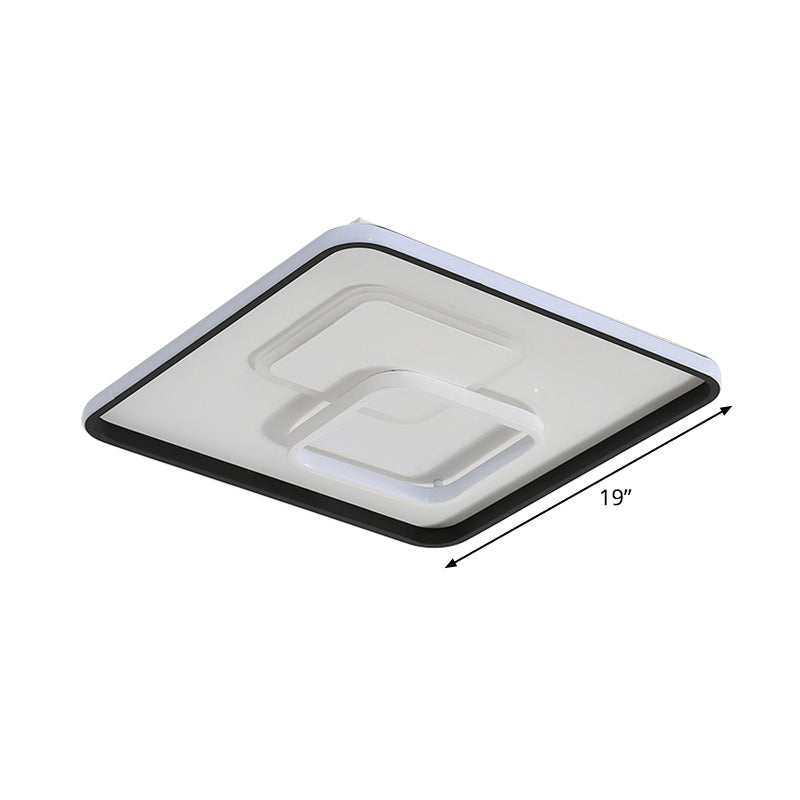 Modern Led Flush Light In Warm/White For Bedroom - Round/Square/Rectangular Shape Aluminum Black