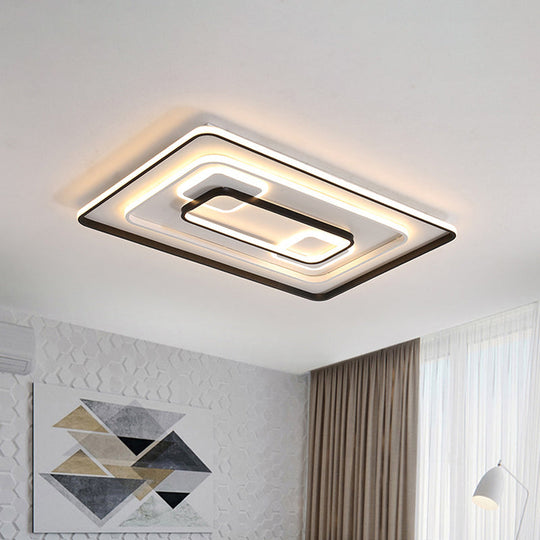 Modern Led Flush Light In Warm/White For Bedroom - Round/Square/Rectangular Shape Aluminum Black