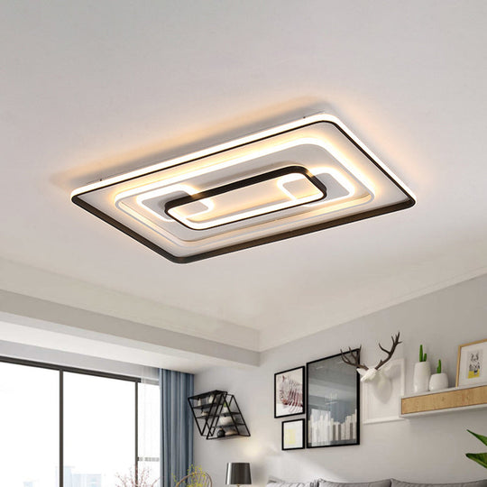 Modern Led Flush Light In Warm/White For Bedroom - Round/Square/Rectangular Shape Aluminum Black