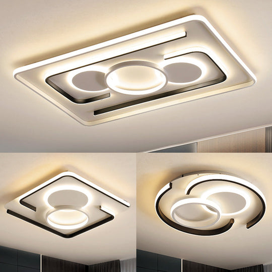 Contemporary Metal Led Flushmount Lighting - Black Round/Square/Rectangle Ceiling Flush In