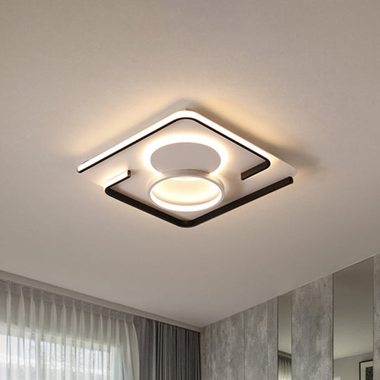 Contemporary Metal Led Flushmount Lighting - Black Round/Square/Rectangle Ceiling Flush In