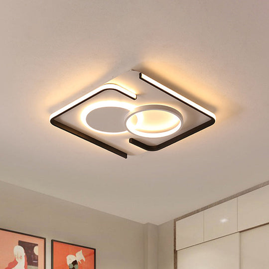 Contemporary Metal Led Flushmount Lighting - Black Round/Square/Rectangle Ceiling Flush In