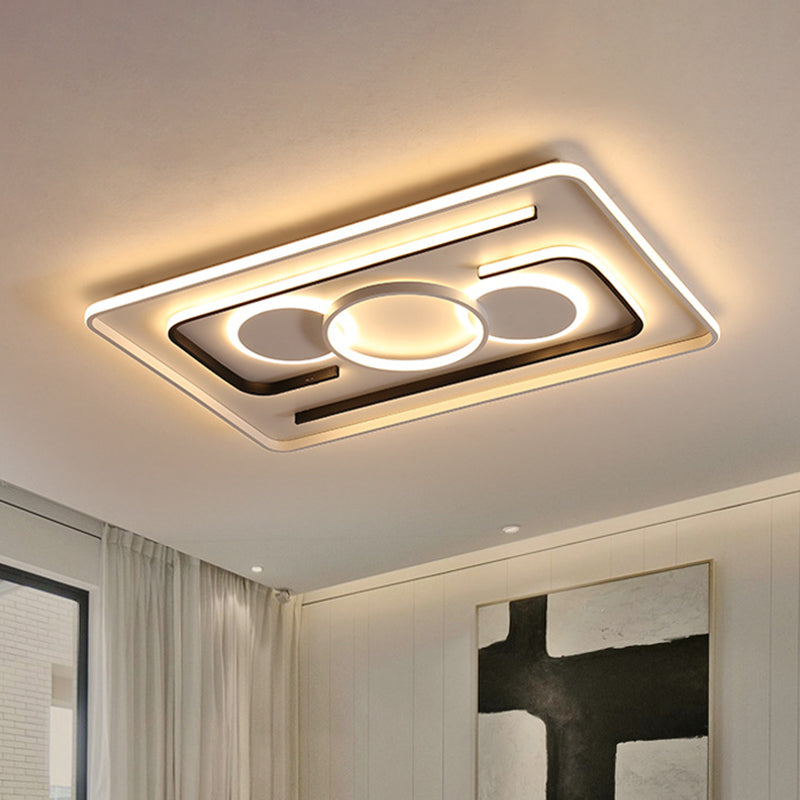 Contemporary Metal Led Flushmount Lighting - Black Round/Square/Rectangle Ceiling Flush In