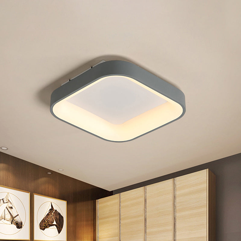 Nordic Square Shell Flush Mount Led Ceiling Light In Grey/White - 18/23.5 Wide For Bedroom With