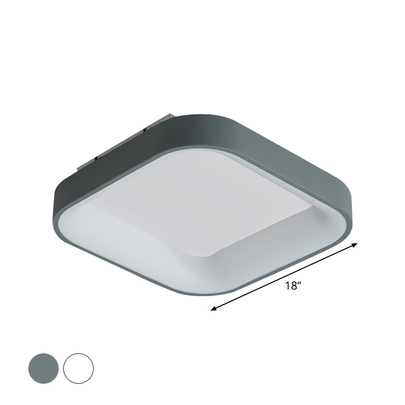 Nordic Square Shell Flush Mount Led Ceiling Light In Grey/White - 18/23.5 Wide For Bedroom With