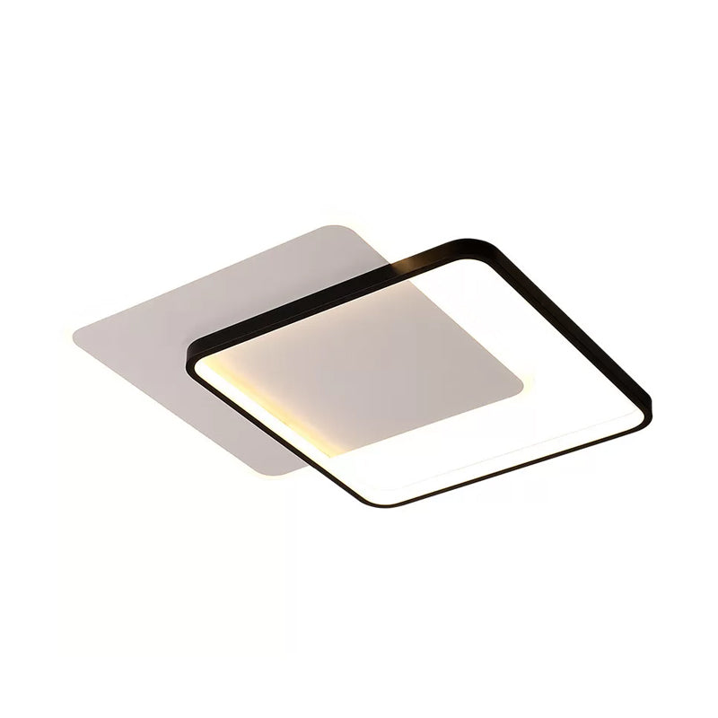 Minimalist Double-Square/Round Flushmount Led Bedroom Ceiling Light In Black With Warm/White