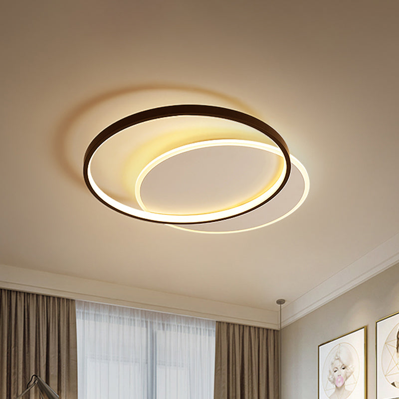 Minimalist Double-Square/Round Flushmount Led Bedroom Ceiling Light In Black With Warm/White