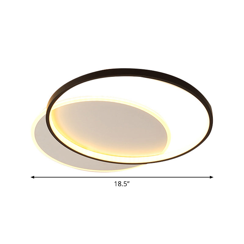 Minimalist Double-Square/Round Flushmount Led Bedroom Ceiling Light In Black With Warm/White