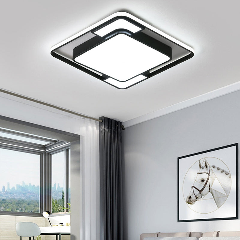 Acrylic Ceiling Flush Led Mount Light In Nordic Black - Square/Round/Rectangle Design White/3 Color