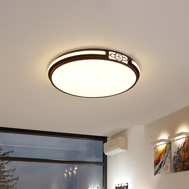 Minimal Black Led Flush Light Fixture - Dining Room Ceiling Mount Lamp With Acrylic Shade