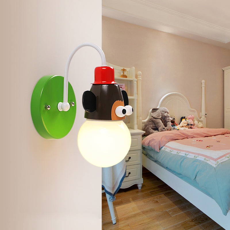 Fun Monkey Wall Sconce- 1 Light Metal Multi-Colored- Child Bedroom & Hallway Brown /