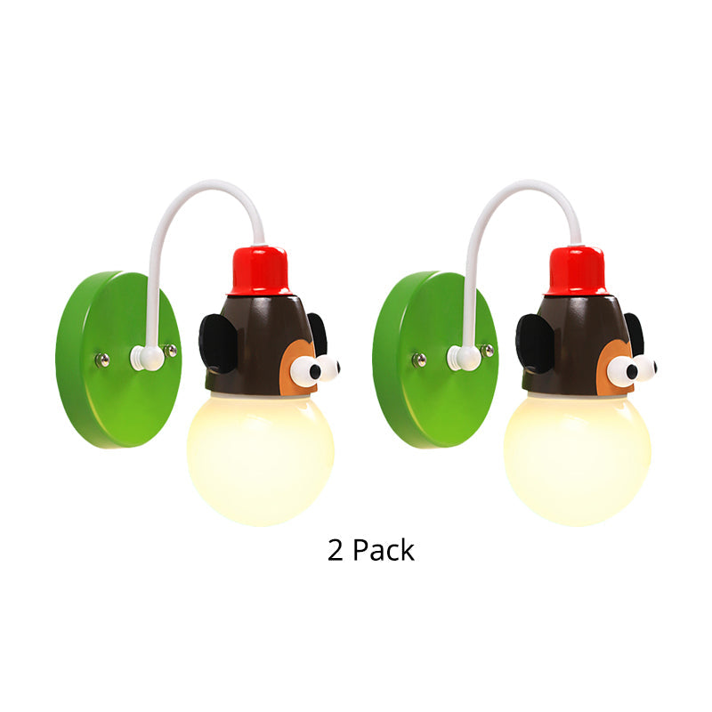 Fun Monkey Wall Sconce- 1 Light Metal Multi-Colored- Child Bedroom & Hallway Brown / 2