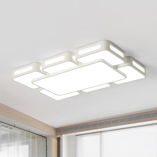 Modern Square/Rectangular LED Ceiling Lamp in White/3 Colors with Iron Block Flush Mount