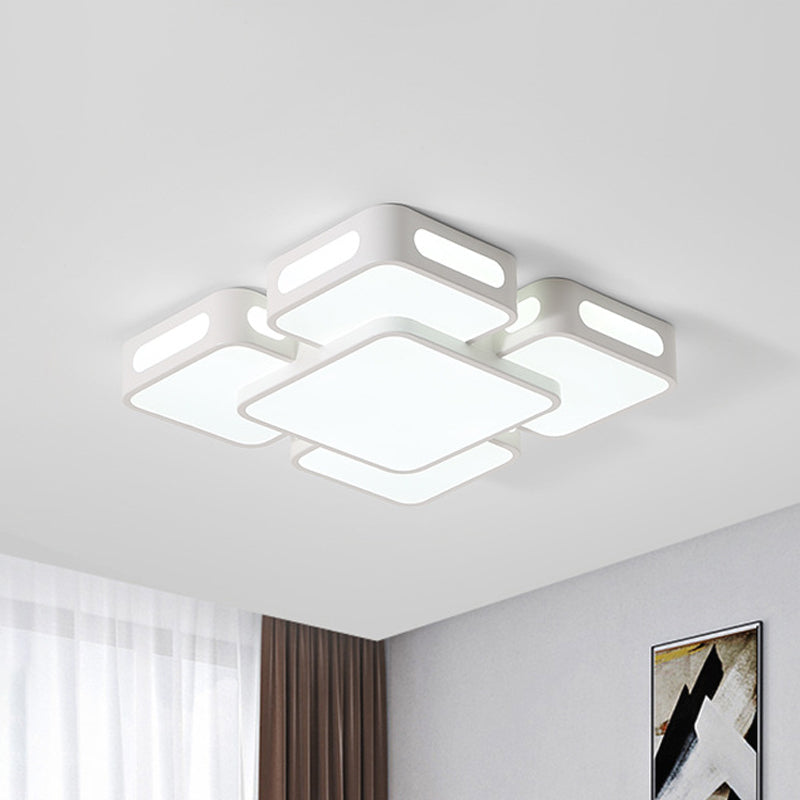 Modern Square/Rectangular LED Ceiling Lamp in White/3 Colors with Iron Block Flush Mount