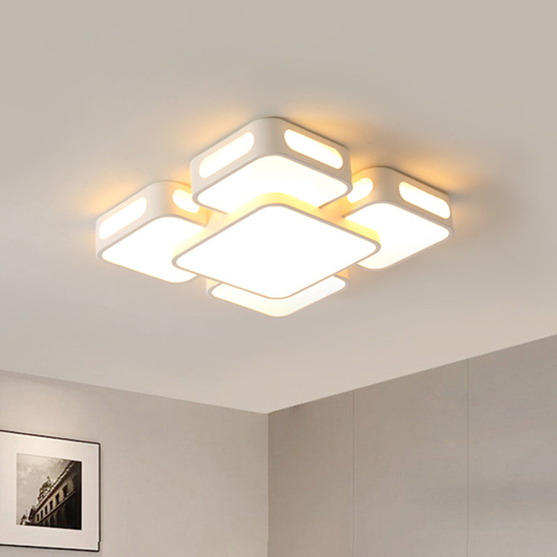 Modern Square/Rectangular LED Ceiling Lamp in White/3 Colors with Iron Block Flush Mount