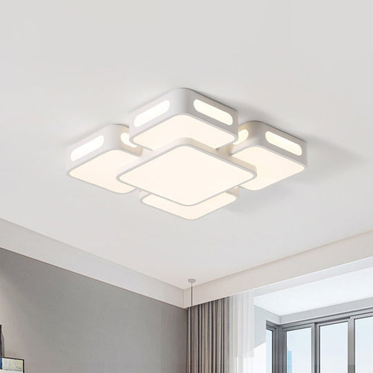 Modern Square/Rectangular LED Ceiling Lamp in White/3 Colors with Iron Block Flush Mount