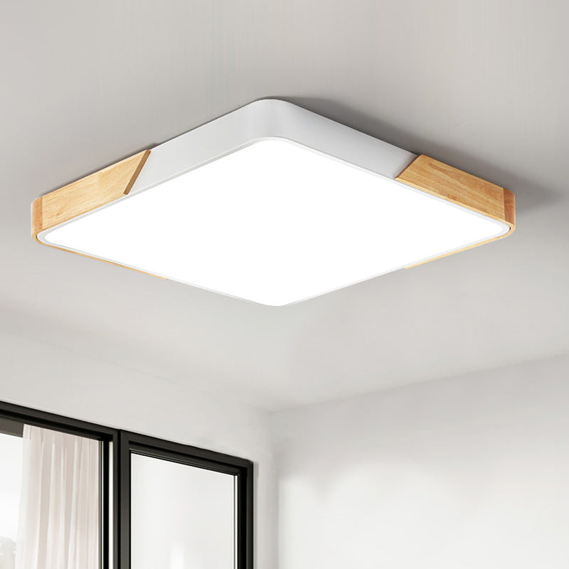 Nordic Led Flush Light: Splicing Square/Rectangle Acrylic Wood-White Ceiling Mount Lamp In