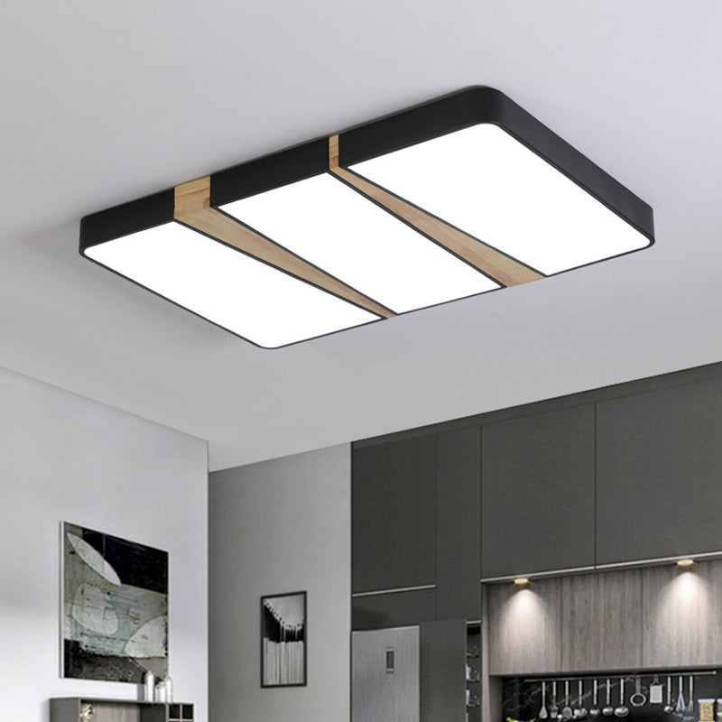 Modern Acrylic LED Ceiling Light with Black-Wood Spliced Design - Square/Rectangle/Round Options in White/3 Color Light