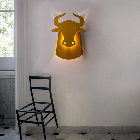 Modern Metal Ox Wall Lamp With Integrated Led For Chic Indoor Lighting Yellow