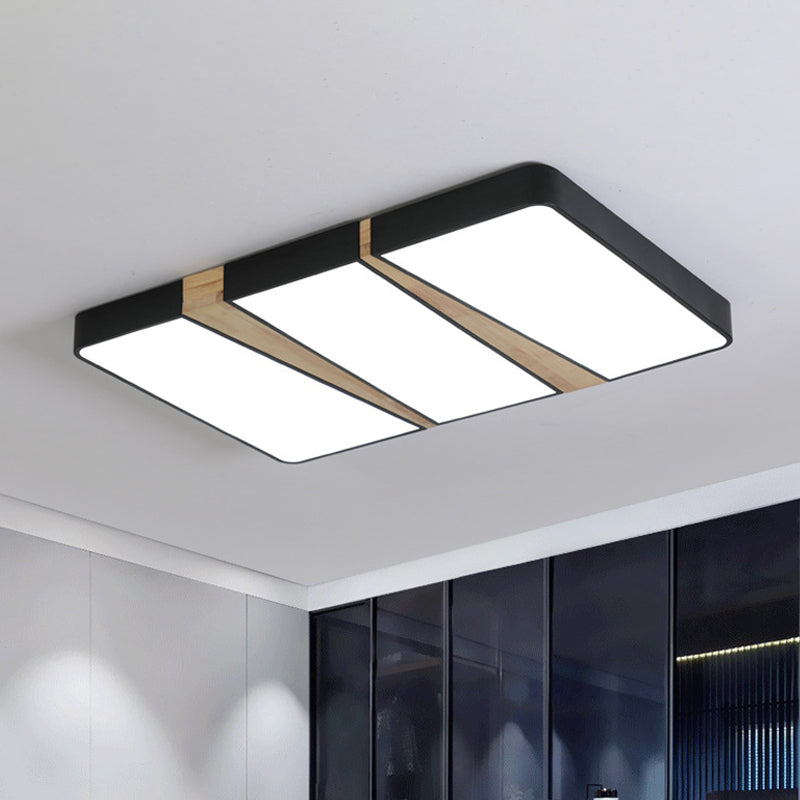 Modern Acrylic LED Ceiling Light with Black-Wood Spliced Design - Square/Rectangle/Round Options in White/3 Color Light