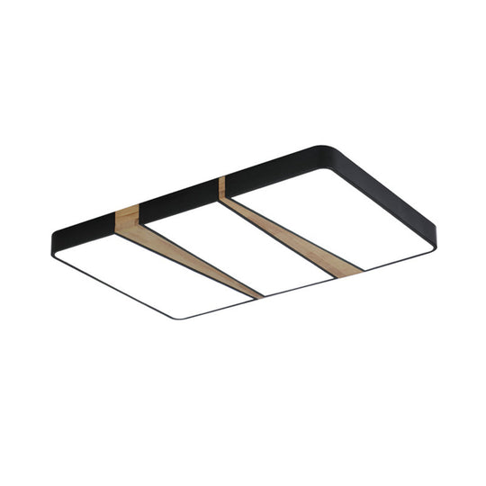 Modern Acrylic LED Ceiling Light with Black-Wood Spliced Design - Square/Rectangle/Round Options in White/3 Color Light