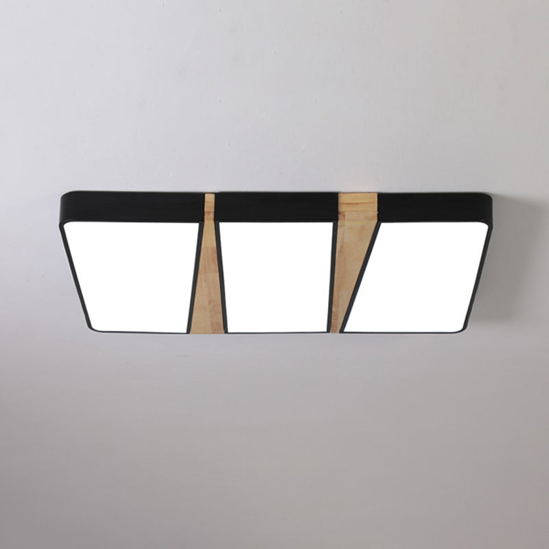 Modern Acrylic LED Ceiling Light with Black-Wood Spliced Design - Square/Rectangle/Round Options in White/3 Color Light