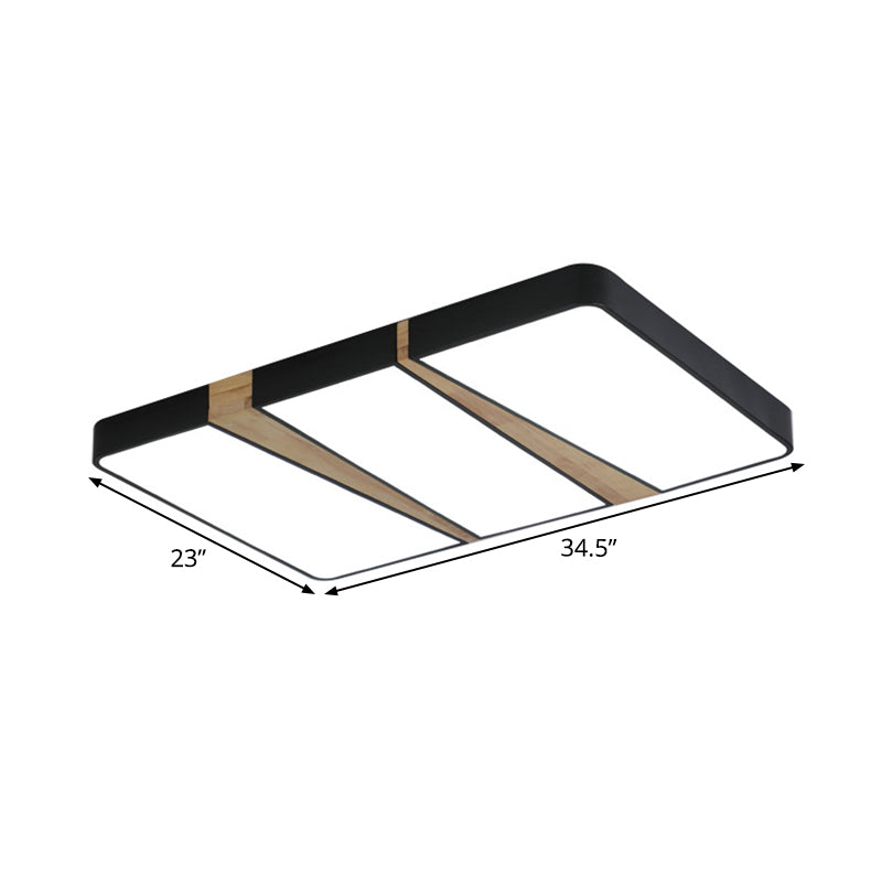 Modern Acrylic LED Ceiling Light with Black-Wood Spliced Design - Square/Rectangle/Round Options in White/3 Color Light