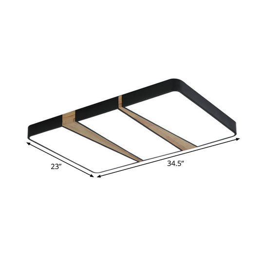 Modern Acrylic LED Ceiling Light with Black-Wood Spliced Design - Square/Rectangle/Round Options in White/3 Color Light