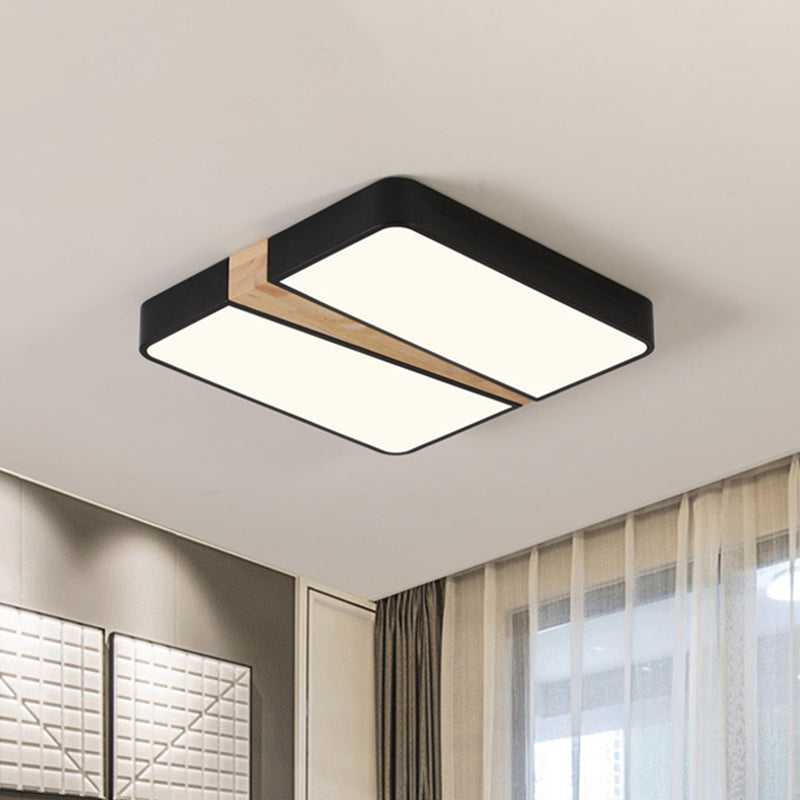 Modern Acrylic LED Ceiling Light with Black-Wood Spliced Design - Square/Rectangle/Round Options in White/3 Color Light