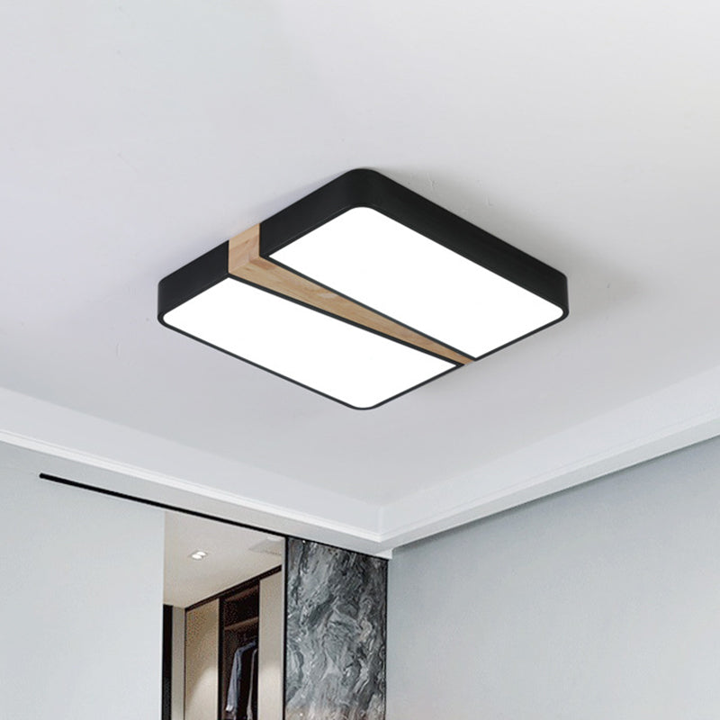 Modern Acrylic LED Ceiling Light with Black-Wood Spliced Design - Square/Rectangle/Round Options in White/3 Color Light