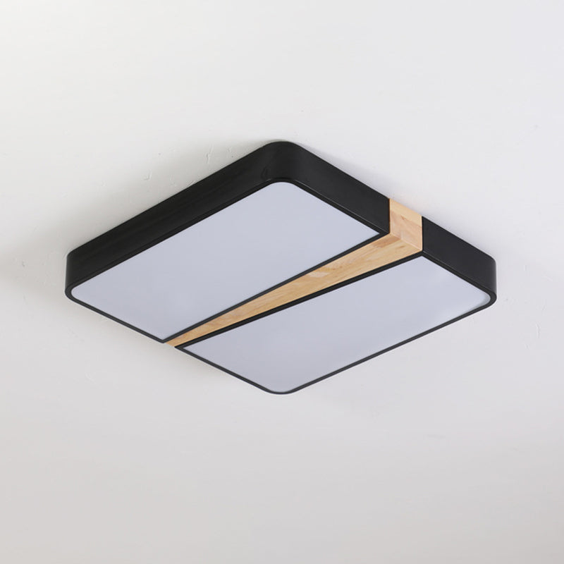 Modern Acrylic LED Ceiling Light with Black-Wood Spliced Design - Square/Rectangle/Round Options in White/3 Color Light