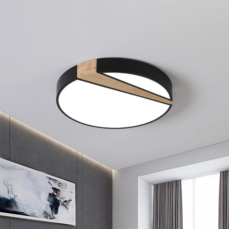 Modern Acrylic LED Ceiling Light with Black-Wood Spliced Design - Square/Rectangle/Round Options in White/3 Color Light