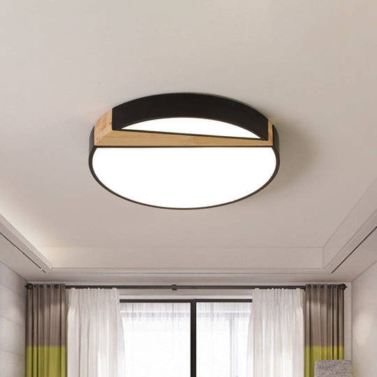 Modern Acrylic LED Ceiling Light with Black-Wood Spliced Design - Square/Rectangle/Round Options in White/3 Color Light